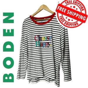 Boden Women’s Choose Happy Rainbow Long Sleeve Stripe Tee SZ 16 FREE SHIPPING!